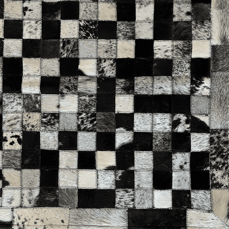 Tapete de couro quadriculado malhado preto e branco - 2,00 x 1,50m