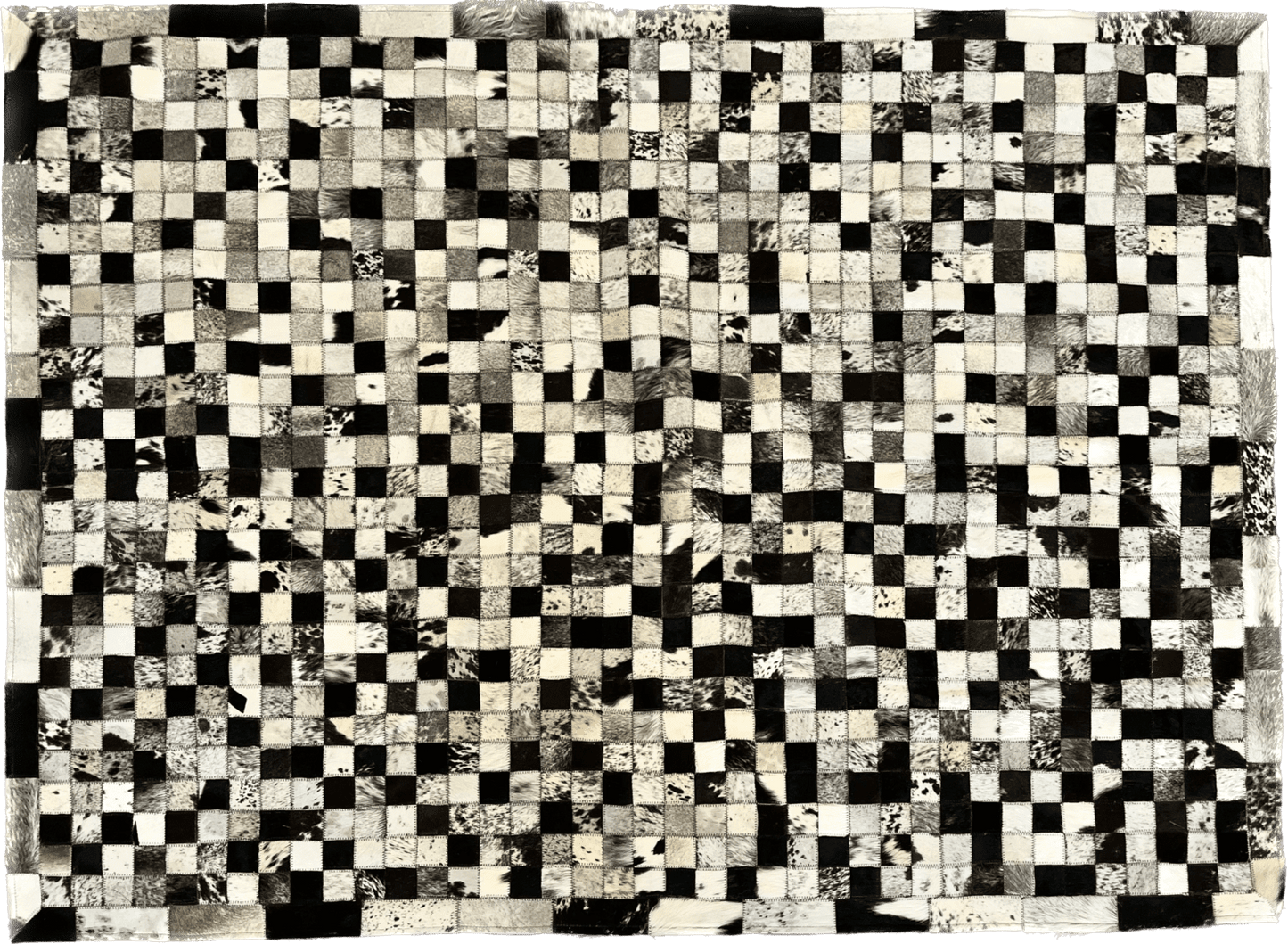 Tapete de couro quadriculado malhado preto e branco - 2,00 x 1,50m